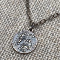 Bronze St. Peregrine Laziosi Medal Pendant Necklace, Patron Saint of Cancer, Saint Peregrinus, St Pellegrino, Delicate Textured Cable Chain