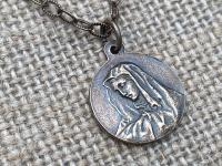 Bronze St. Peregrine Laziosi Medal Pendant Necklace, Patron Saint of Cancer, Saint Peregrinus, St Pellegrino, Delicate Textured Cable Chain