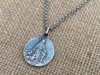 Sterling Silver Antique Replica St. Roch (Saint Rocco) Medal Pendant Necklace, Patron Saint of Epidemics, Patron Saint of Dogs, Unisex