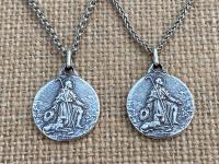 Sterling Silver Antique Replica St. Roch (Saint Rocco) Medal Pendant Necklace, Patron Saint of Epidemics, Patron Saint of Dogs, Unisex