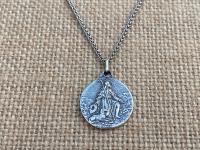 Sterling Silver Antique Replica St. Roch (Saint Rocco) Medal Pendant Necklace, Patron Saint of Epidemics, Patron Saint of Dogs, Unisex