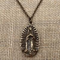 Bronze Antique Replica Our Lady of Guadalupe Pendant Necklace, Nuestra Señora de Guadalupe Necklace, Virgin of Guadalupe Medal, Virgin Mary