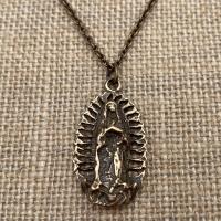Bronze Antique Replica Our Lady of Guadalupe Pendant Necklace, Nuestra Señora de Guadalupe Necklace, Virgin of Guadalupe Medal, Virgin Mary