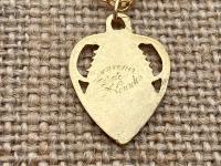 Gold Our Lady of Lourdes Heart Medal Pendant Necklace, Antique Replica of Lourdes Souvenir, Immaculate Conception, Blessed Virgin Mary Medal