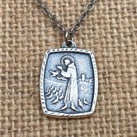 St. Francis of Assisi Sterling Silver Blessing Prayer Medal Pendant Necklace, Saint Catholic Italian, Antique Replica, Lord Bless You Keep