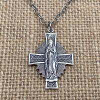 Sterling Silver Radiant Mary Cross Medal Pendant, Antique Replica, Adjustable Length Necklace, Blessed Virgin Mary, Our Lady of Guadalupe