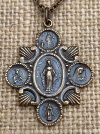 Rare Bronze Marian Devotions Miraculous Medal, Pendant Necklace, Antique Replica, Our Lady of Lourdes, Bronze 19th Anniversary Gift for Wife