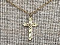 Gold Antique Replica Petite Crucifix and Cable Chain Necklace, Gold Cross Pendant, First Communion Gift, Confirmation Gift, Christening Gift