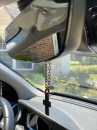 Bronze Rearview Mirror Hanging Cross, Antique Replica Coptic Cross, Christian Car Accessory, Adjustable Length, Cross to hang from Mirror