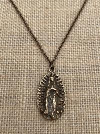 Bronze Antique Replica Our Lady of Guadalupe Pendant Necklace, Nuestra Señora de Guadalupe Necklace, Virgin of Guadalupe Medal, Virgin Mary