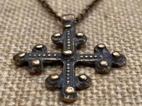 Bronze Old Coptic Trinity Form Cross Pendant Necklace, Antique Replica 19th Century, Christian Cross Pendant, Bronze Coptic Cross Necklace