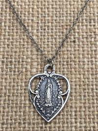 Sterling Silver Our Lady of Lourdes Heart Medal, Antique Replica, Pendant Necklace, Blessed Virgin Mary, French Marian Medal, From France