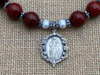 Sterling Silver Divine Mercy Chaplet Rosary Bracelet, Antique Replica, Divine Mercy Medal, St Faustina, Jasper Gemstones & Freshwater Pearls