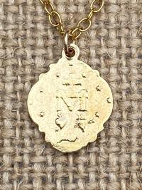 Gold Small Miraculous Medal, Antique Replica, Pendant Necklace, Blessed Virgin Mary, Our Lady of Lourdes, Petite Miraculous Pendant, MM3