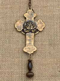 Bronze Rearview Mirror Our Lady of Guadalupe Cross, Religious Car Accessory, Castilian Rose, Cross to hang from Mirror, Antique Replica