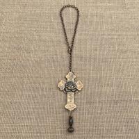 Bronze Rearview Mirror Our Lady of Guadalupe Cross, Religious Car Accessory, Castilian Rose, Cross to hang from Mirror, Antique Replica
