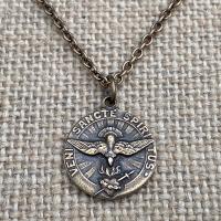 Bronze Dove Holy Spirit Medal Pendant Necklace, Antique Replica, Come Holy Ghost Pendant, Sacred Heart of Jesus, Veni Sancte Spiritus VSS-1