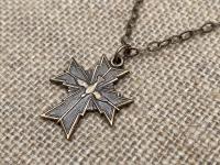 Bronze Holy Spirit Dove Cross Medal Pendant Necklace, Antique Replica, Cross with a Holy Spirit Dove at the center, Descending Dove Necklace