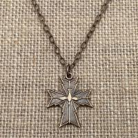 Bronze Holy Spirit Dove Cross Medal Pendant Necklace, Antique Replica, Cross with a Holy Spirit Dove at the center, Descending Dove Necklace