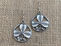 Sterling Silver Shamrock French Hook Earrings, Dangling Shamrock Earrings, Saint Patrick Earrings, Irish Catholic Earrings, Antique Replica