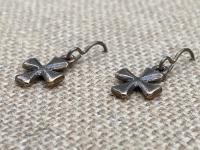 Bronze Cross Earrings, French Hooks, African Antique Replicas, Simple Small Dangling Crosses, Beautiful with Holy Moments Bronze Medals!