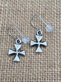 Sterling Silver Small Cross Earrings, Dangling Crosses on French Hooks, African Antique Replicas, Petite Cross Earrings, Confirmation Gift