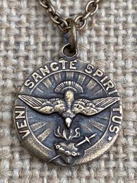 Bronze Dove Holy Spirit Medal Pendant Necklace, Antique Replica, Come Holy Ghost Pendant, Sacred Heart of Jesus, Veni Sancte Spiritus VSS-1