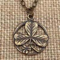 Bronze Shamrock St Saint Patrick Doctrine of Trinity Medal Necklace Irish St. Patrick Antique Replica Ireland Holy Trinity Chain Gift Unisex