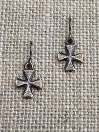 Bronze Cross Earrings, French Hooks, African Antique Replicas, Simple Small Dangling Crosses, Beautiful with Holy Moments Bronze Medals!