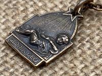 Bronze Small Gloria Deo Medal, Baby Jesus in the Manger Pendant, Antique Replica, Religious Christmas Necklace, Religious Christmas Jewelry