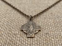 Bronze Our Lady of Mount Carmel Scapular Cross Medal and Necklace, Antique Replica, Immaculate Heart of Mary, Blessed Virgin Mary, Carmelite