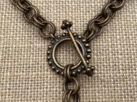 Bronze Old Coptic Trinity Cross Pendant Necklace, Antique Replica, Front Toggle Clasp, Unusual Cross Necklace, Boho Chic Christian Necklace