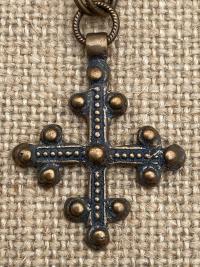 Bronze Old Coptic Trinity Cross Pendant Necklace, Antique Replica, Front Toggle Clasp, Unusual Cross Necklace, Boho Chic Christian Necklace