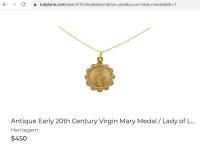 Gold Our Lady of the Rosary Medal, Antique Replica, Pendant Necklace, Notre-Dame-Du-Cap in Quebec, Our Lady of the Cape Shrine, Notre Dame