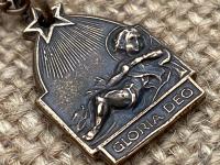 Bronze Small Gloria Deo Medal, Baby Jesus in the Manger Pendant, Antique Replica, Religious Christmas Necklace, Religious Christmas Jewelry