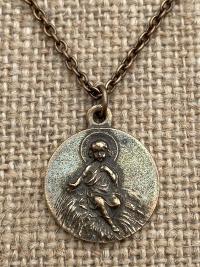 Bronze Baby Jesus in the Manger Nativity Pendant, Antique Replica Medal, Religious Christmas Necklace, Religious Christmas Jewelry