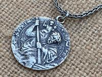 Sterling Silver St. Saint Christopher Medal on Wheat Chain Necklace, Antique Replica, Patron Saint of Travelers, Saint of Safe Travels