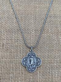 Sterling Silver, Antique Replica, St. Raphael the Archangel, Angel of Healing, Oxidized Wheat Spiga Chain Necklace, Saint Illness, .925