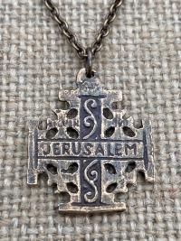 Bronze Jerusalem Cross Pendant Necklace, Crusader's Cross, Five Wounds of Christ Cross, Cross-and-Crosslets, Heraldic Cross, Holy Sepulchre