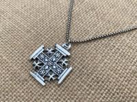 Sterling Silver Jerusalem Cross Pendant Necklace, Antique Replica Medal, Five-Fold Cross, Five Wounds of Christ Cross, Cross-and-Crosslets