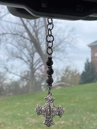 Rearview Mirror Sterling Silver Cross, Mary & Jesus Reversible Medal, Antique Replica, Religious Rear View Mirror Accessories, Car Mirror