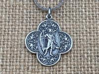 Sterling Silver, Antique Replica, St. Raphael the Archangel, Angel of Healing, Oxidized Wheat Spiga Chain Necklace, Saint Illness, .925