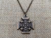 Bronze Jerusalem Cross Pendant Necklace, Crusader's Cross, Five Wounds of Christ Cross, Cross-and-Crosslets, Heraldic Cross, Holy Sepulchre