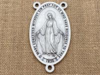 Custom Oversized 3.25" Tall Miraculous Medal Rosary Center from Italy, Large Non-tarnishing Silver Metal Lasso Wall Rosary Group Rosary Big