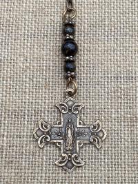 Rearview Mirror Bronze Cross Medal, Antique Replica, Jesus & Blessed Virgin Mary Reversible Scapular Cross, Cross for Rear View Mirror, Car