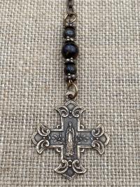 Rearview Mirror Bronze Cross Medal, Antique Replica, Jesus & Blessed Virgin Mary Reversible Scapular Cross, Cross for Rear View Mirror, Car