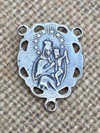 Sacred Heart of Jesus Antique Replica Rosary Center Centerpiece Sterling Silver Historical Reproduction DIY Rosary Parts Oval Large Big Gift