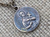 Bronze Saint Gerard Majella Medal Pendant Necklace, French Antique Replica, Artist Penin, Patron Saint of Expectant Mothers, of Fertility