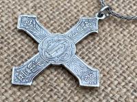 Sterling Silver St. Benedict Cross Medal Pendant, French Antique Replica, Necklace, 19th Century France, .925 Sterling Silver, Rare Cross