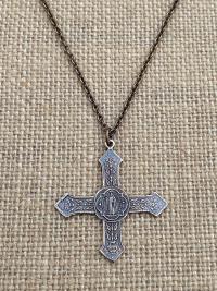 Rare Bronze Saint Benedict Cross Pendant, French Antique Replica, St Benedict Medal Necklace, 19th Century France, Ordo Sancti Benedicti OSB